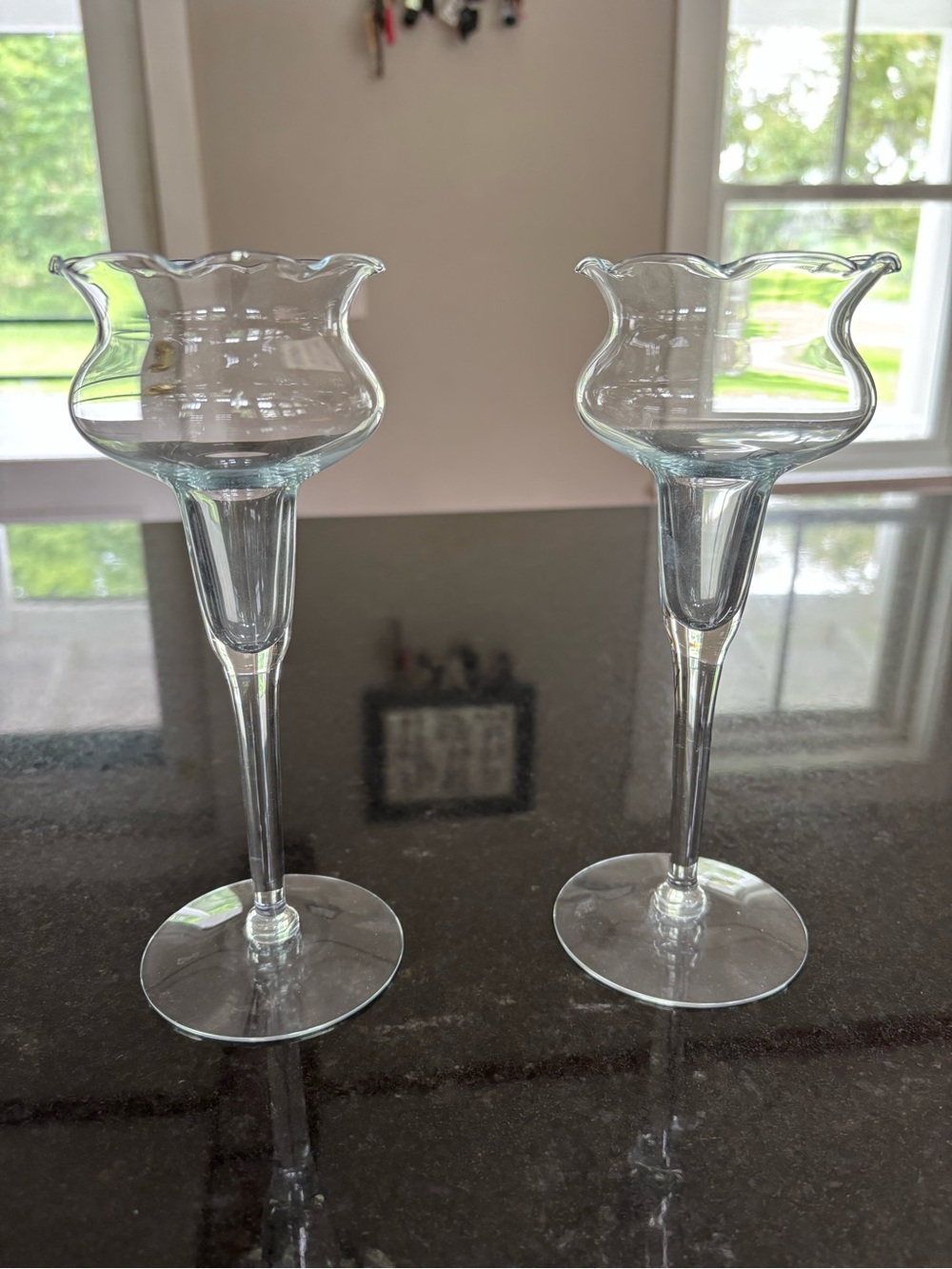 Clear Glass Tulip-Top Candle Holders (Pair)